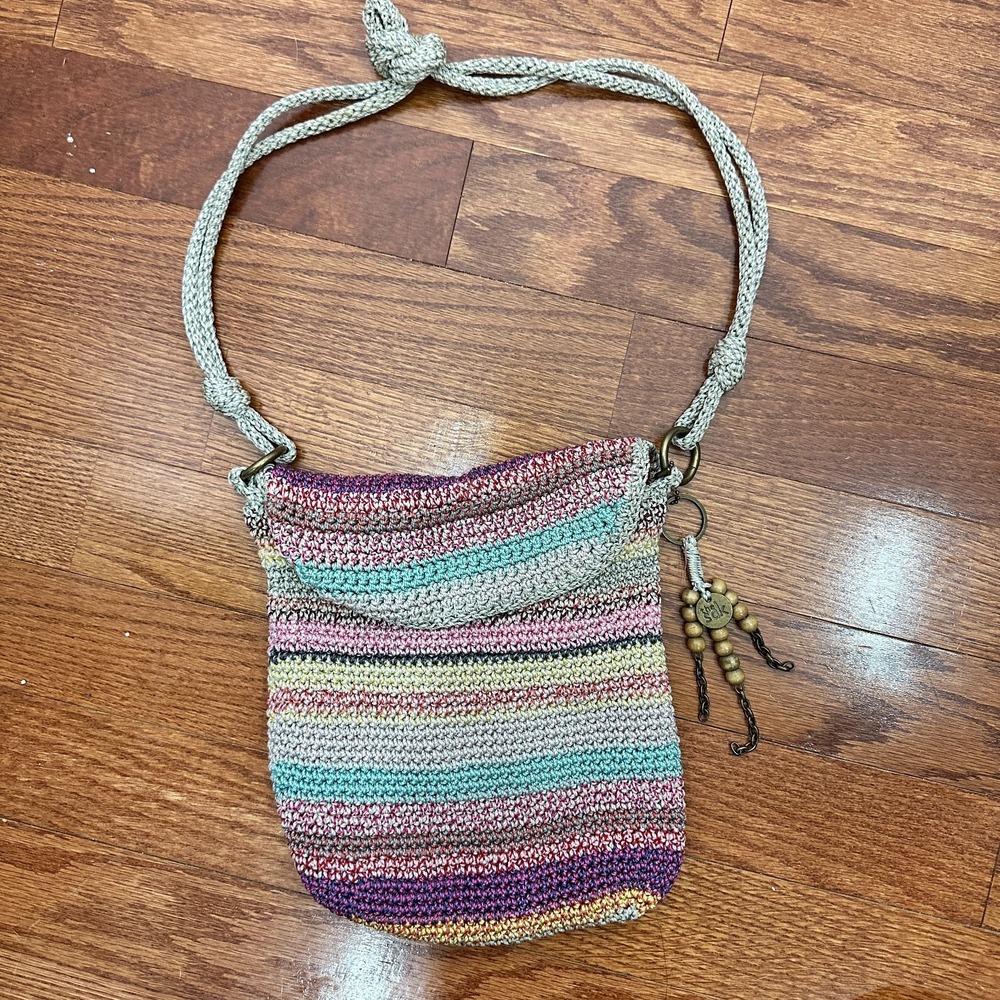 The Sak Crochet Gypsy Striped‎ Shoulder Bag Boho Festival Hippie Earthy Purse